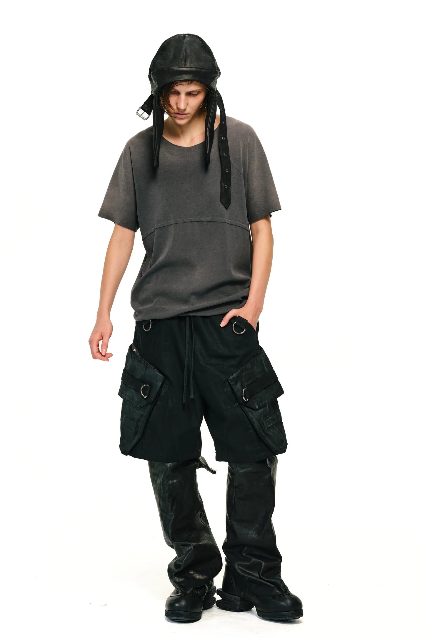 Waxed Voluminous Cargo Shorts