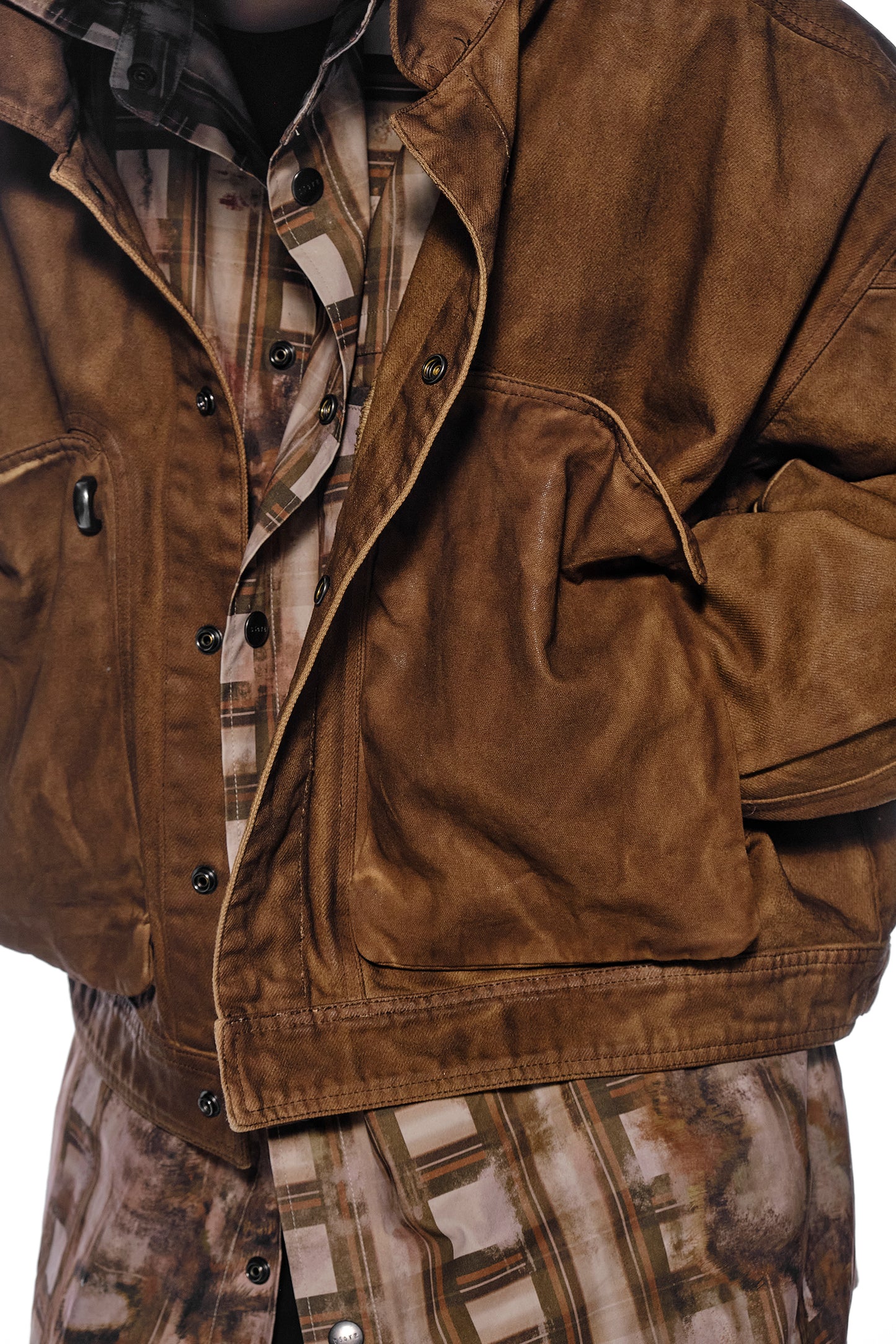 Wide Neck Waxed Cargo Jacket