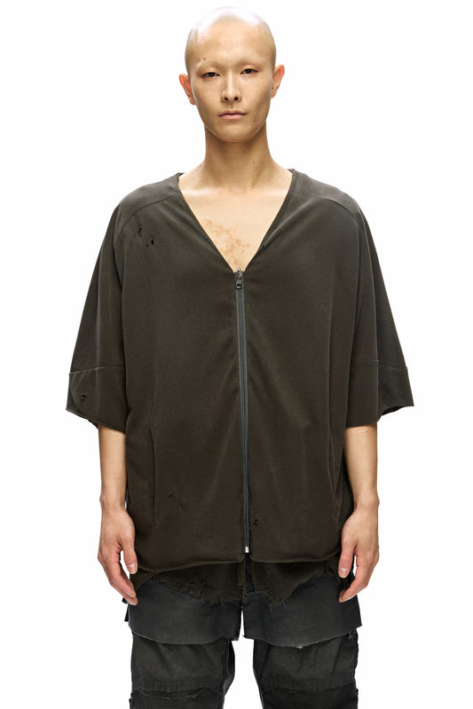 Mesmer Reversible Mesh-Paneled Distressed Cardigan