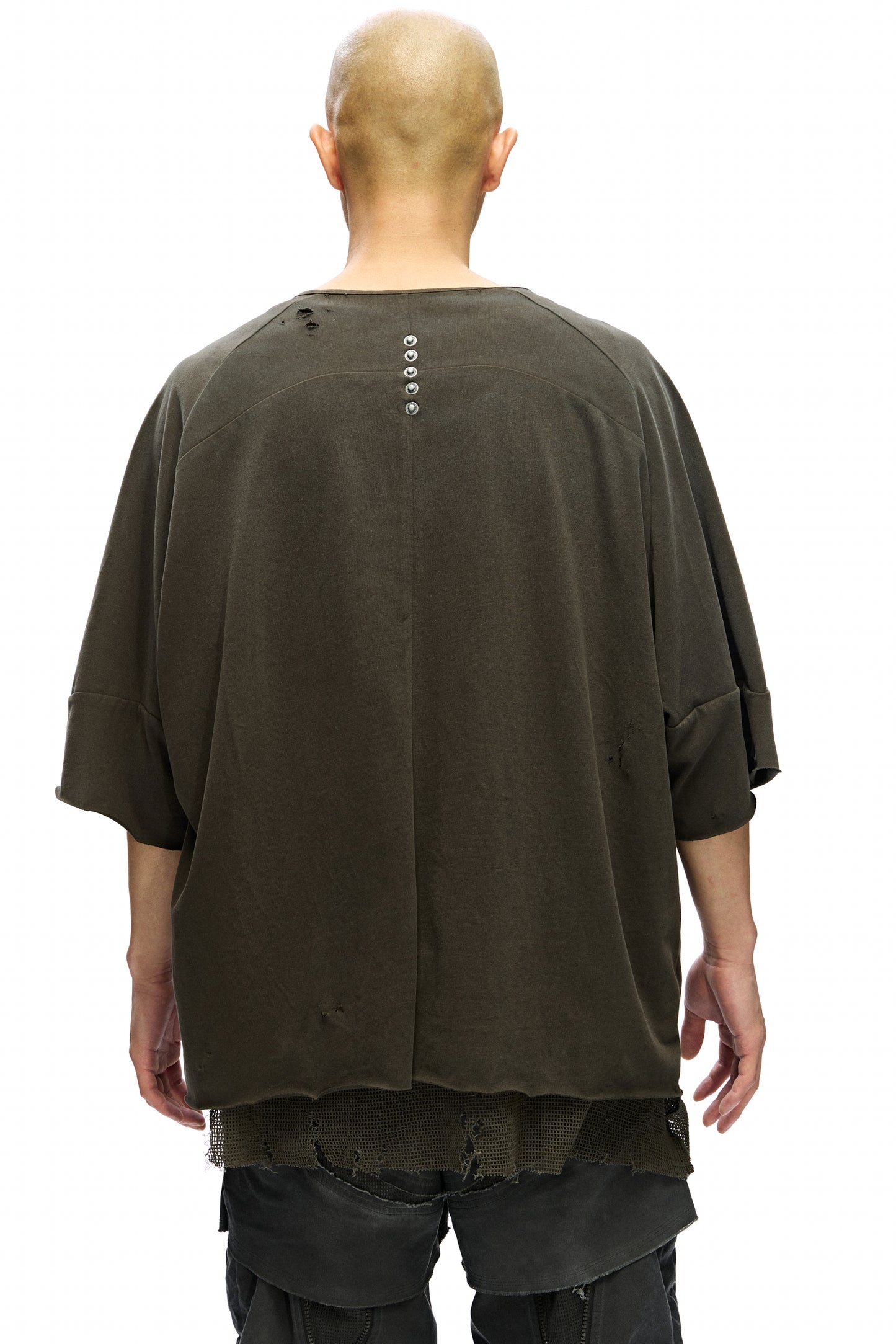 Mesmer Reversible Mesh-Paneled Distressed Cardigan