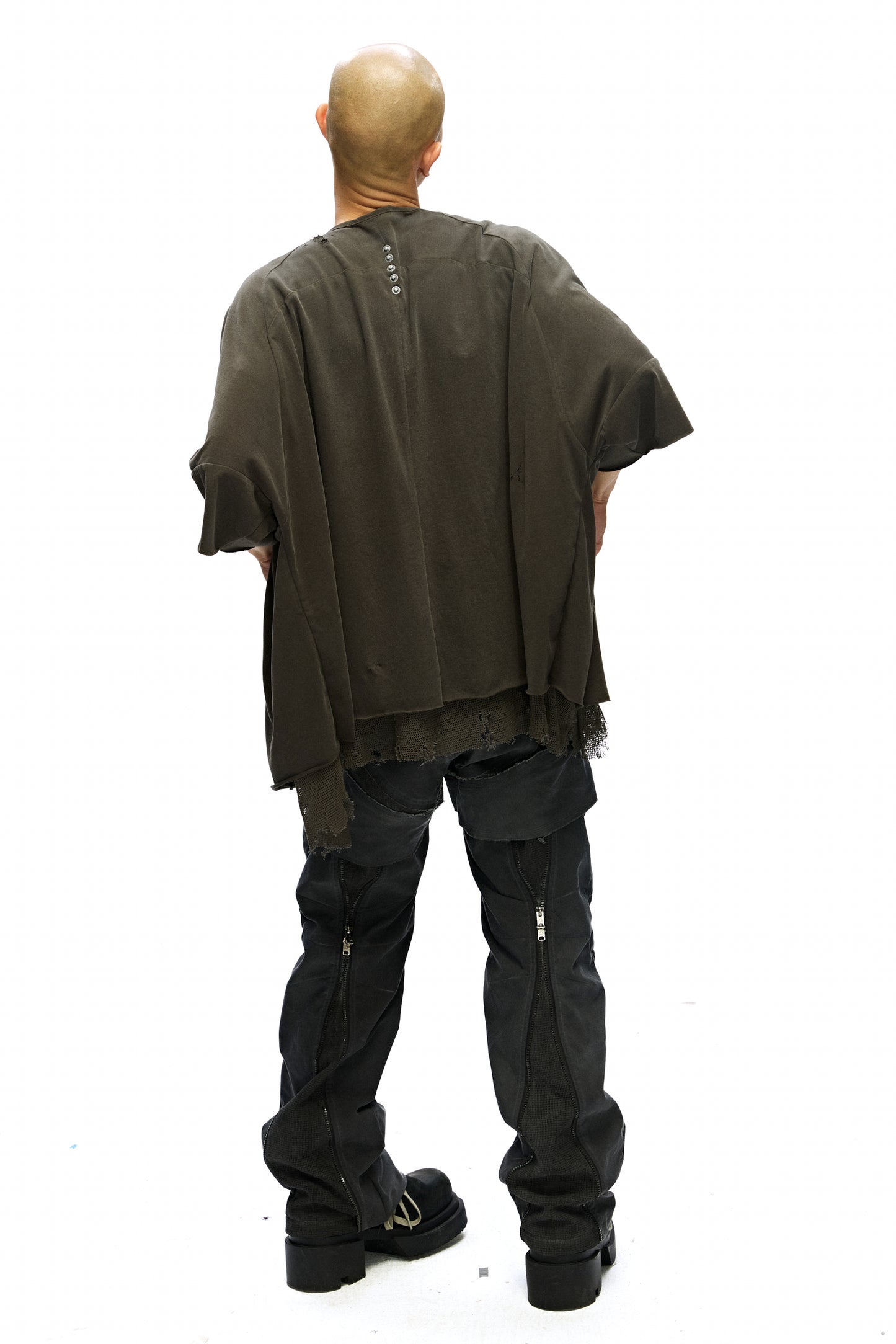 Mesmer Reversible Mesh-Paneled Distressed Cardigan