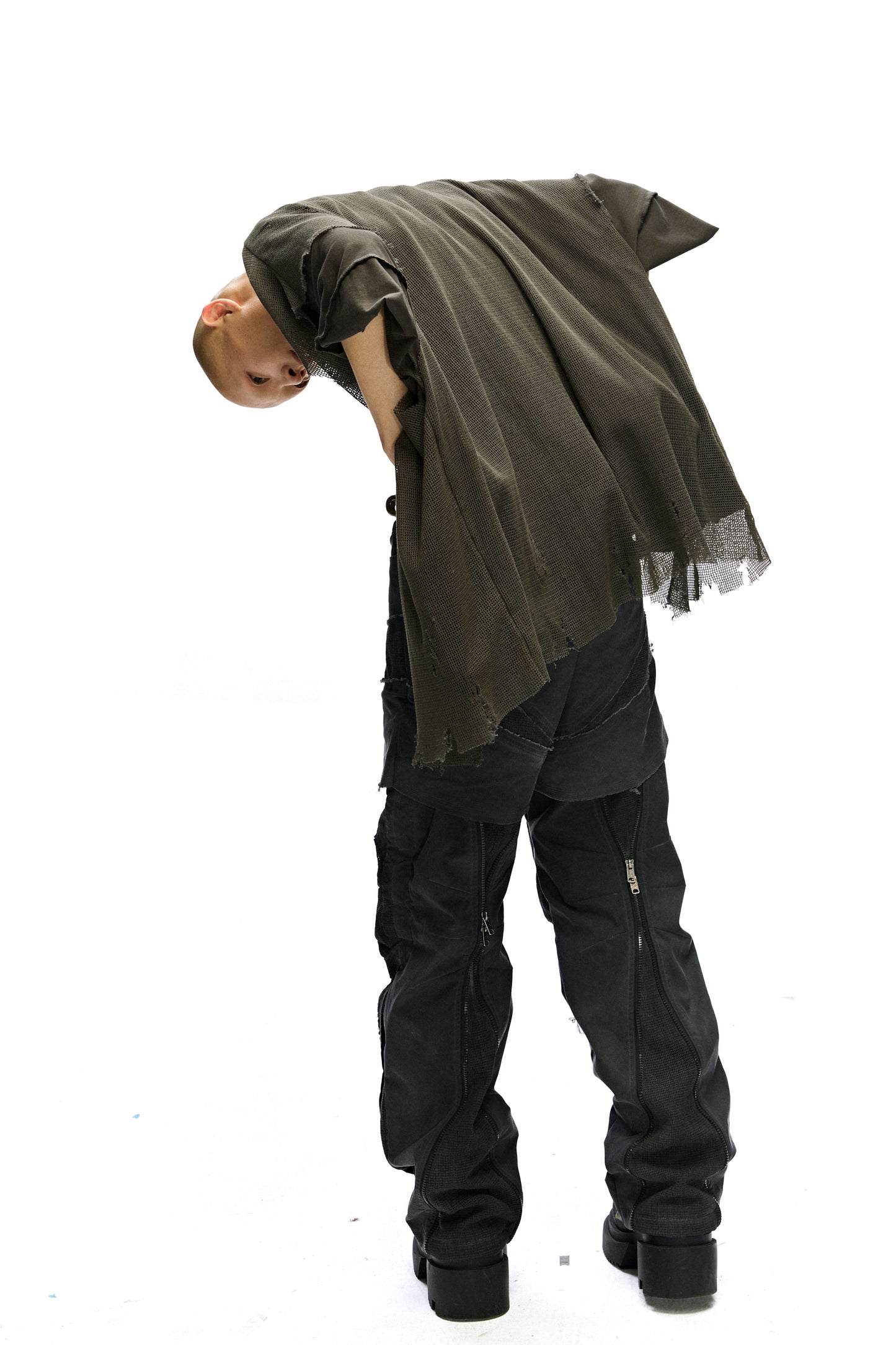 Mesmer Reversible Mesh-Paneled Distressed Cardigan