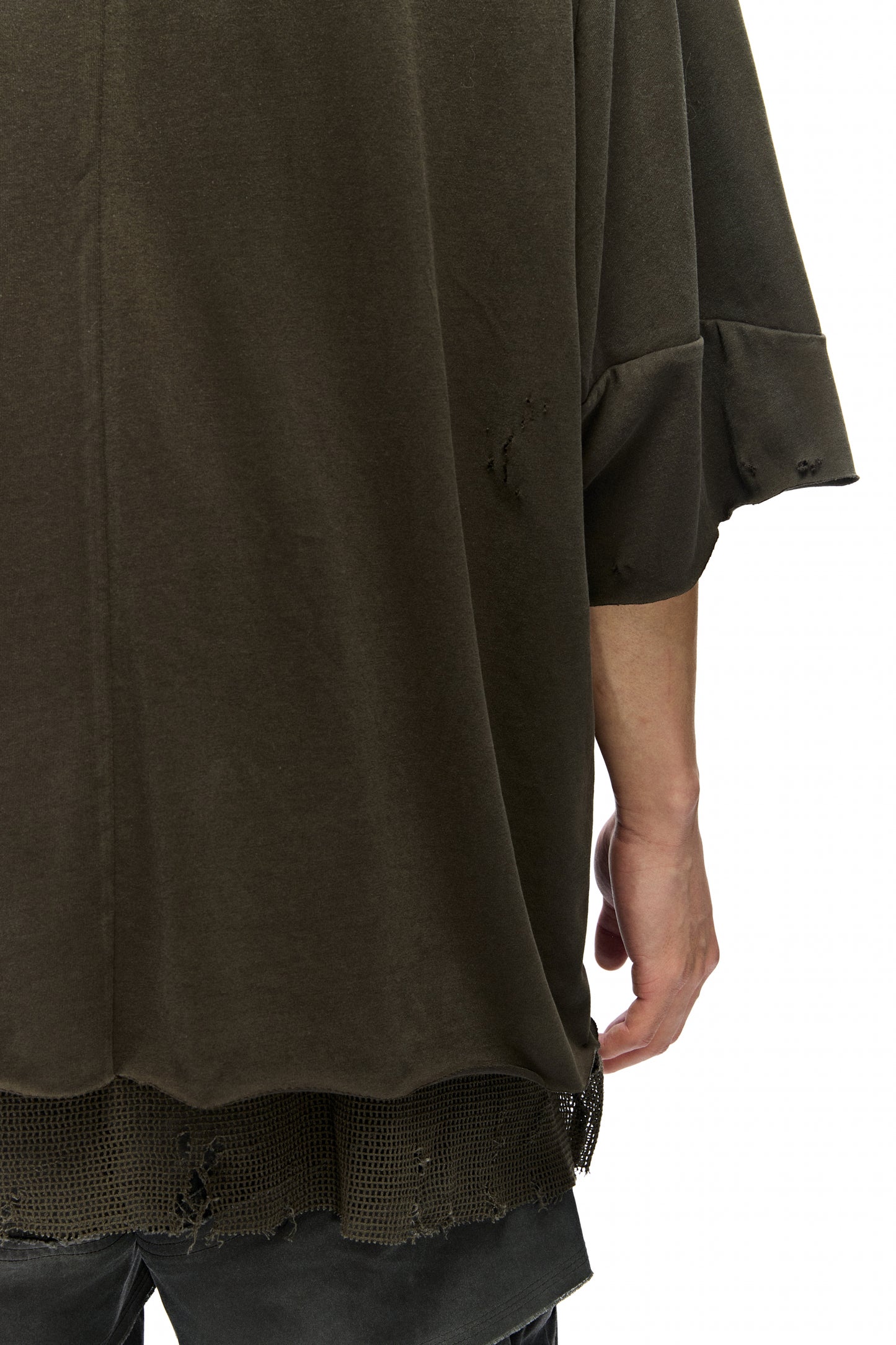 Mesmer Reversible Mesh-Paneled Distressed Cardigan