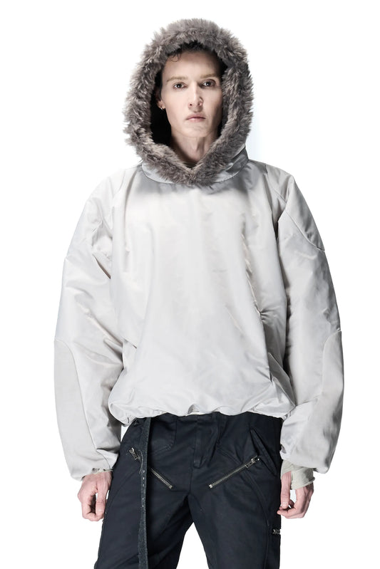 Fur-collar padded pullover sweatshirt