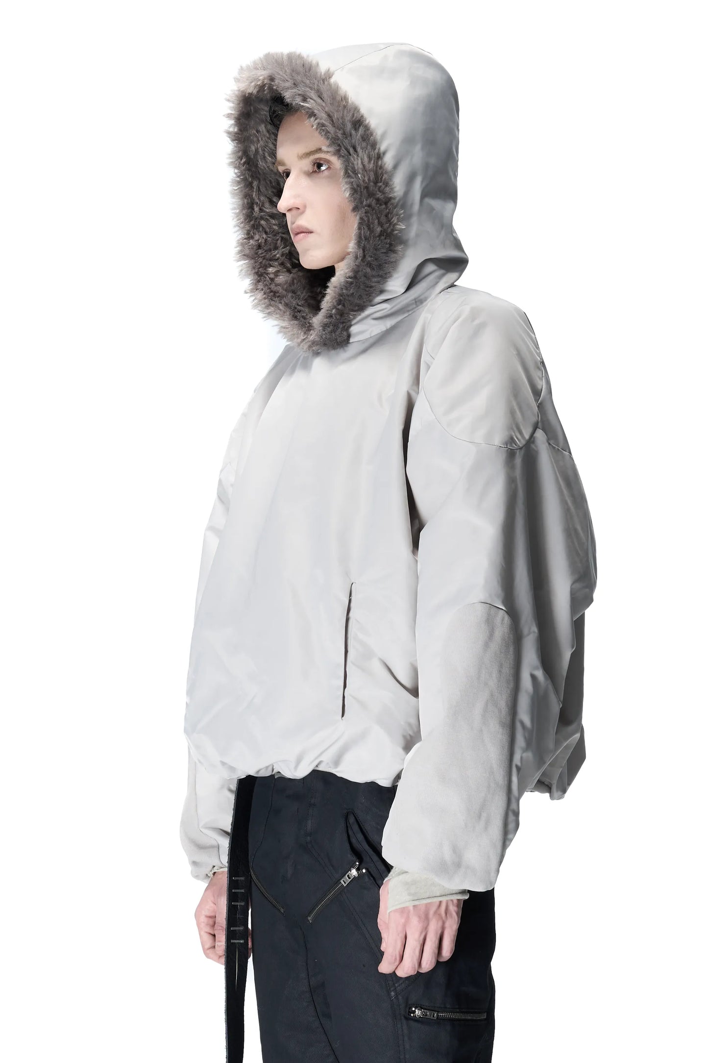 Fur-collar padded pullover sweatshirt