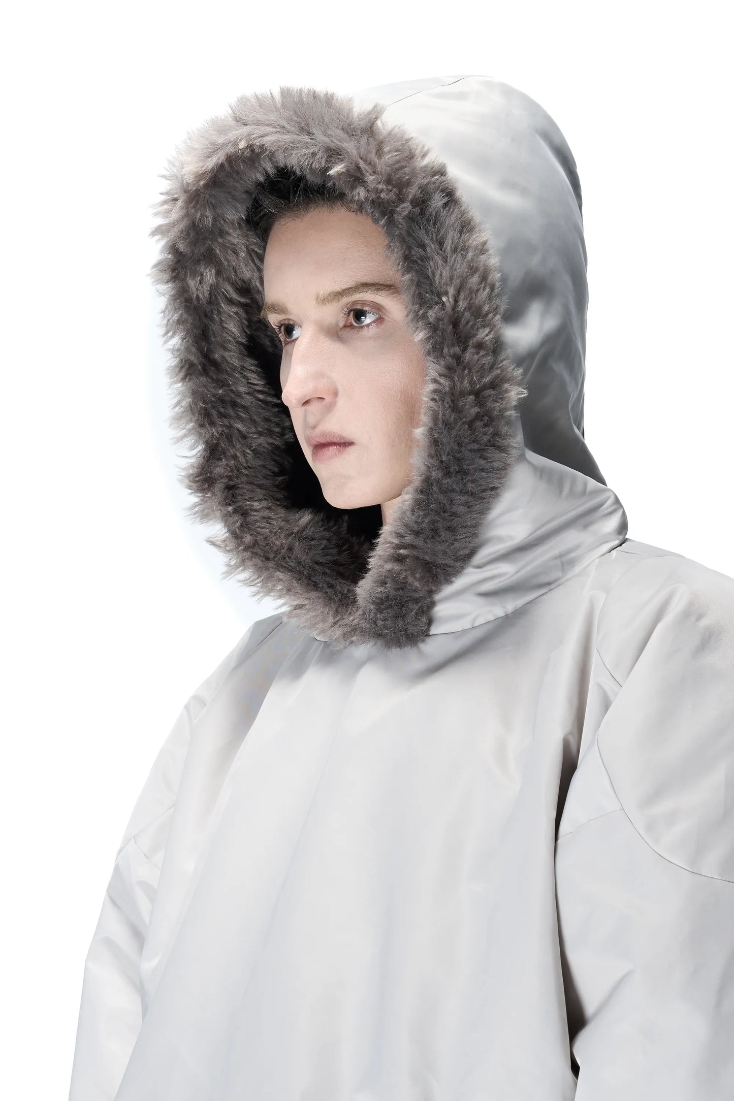 Fur-collar padded pullover sweatshirt