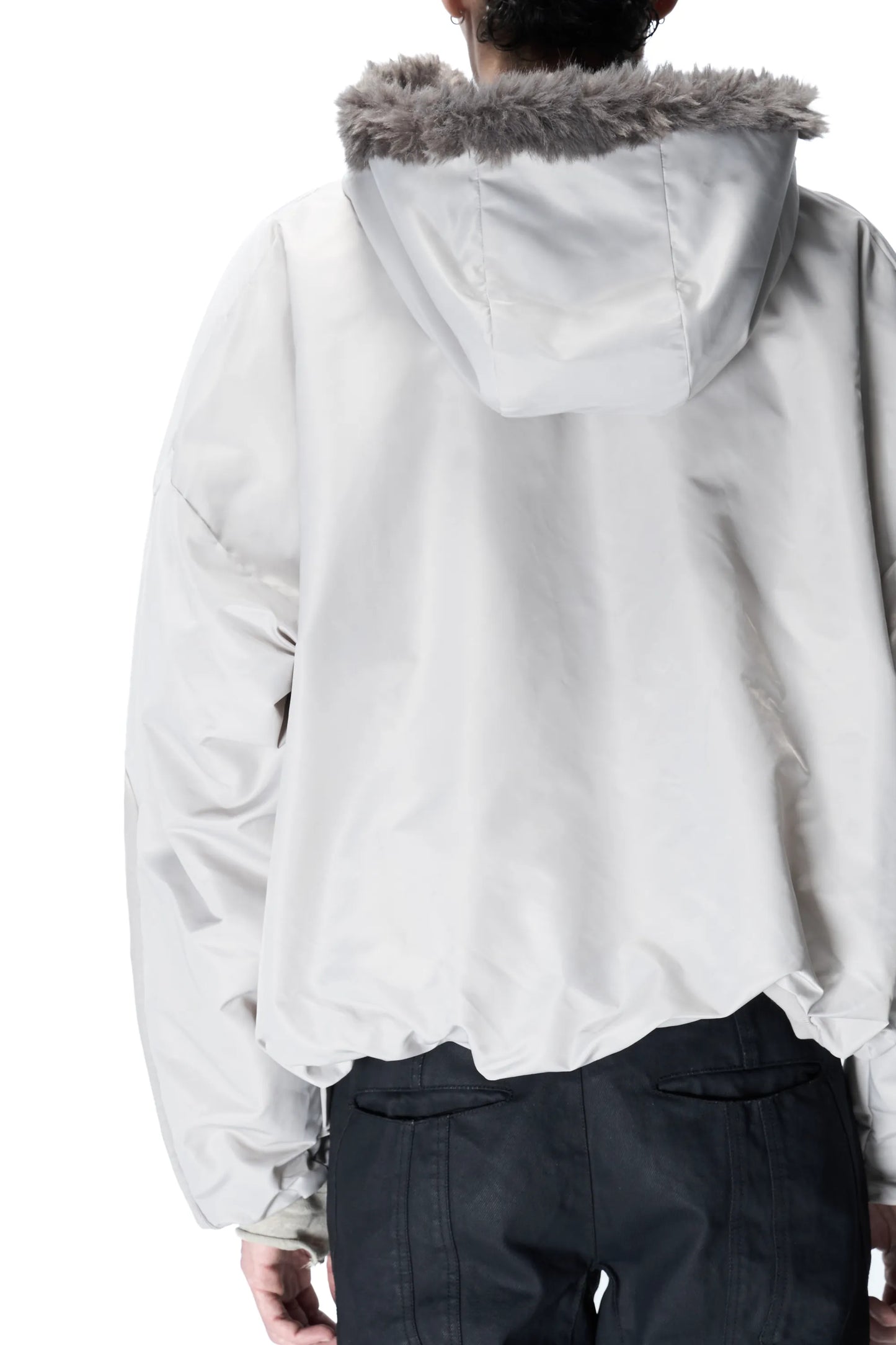 Fur-collar padded pullover sweatshirt