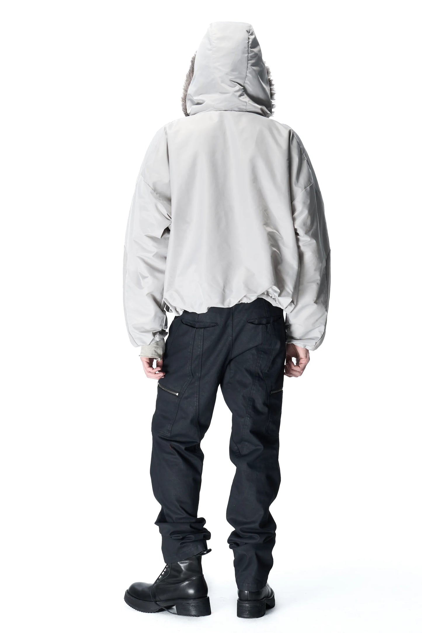 Fur-collar padded pullover sweatshirt