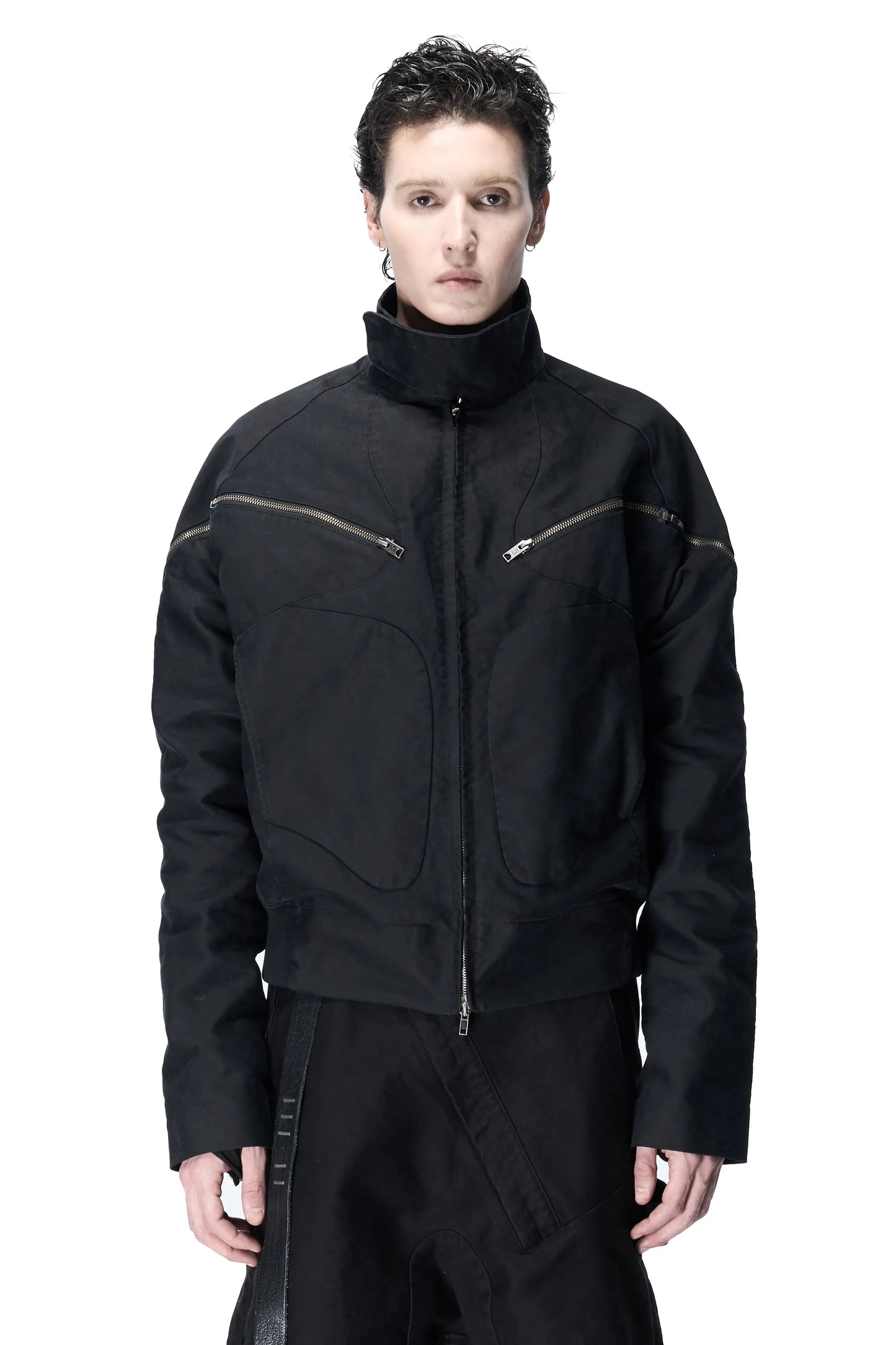 Multi-zip moleskin asymmetric jacket