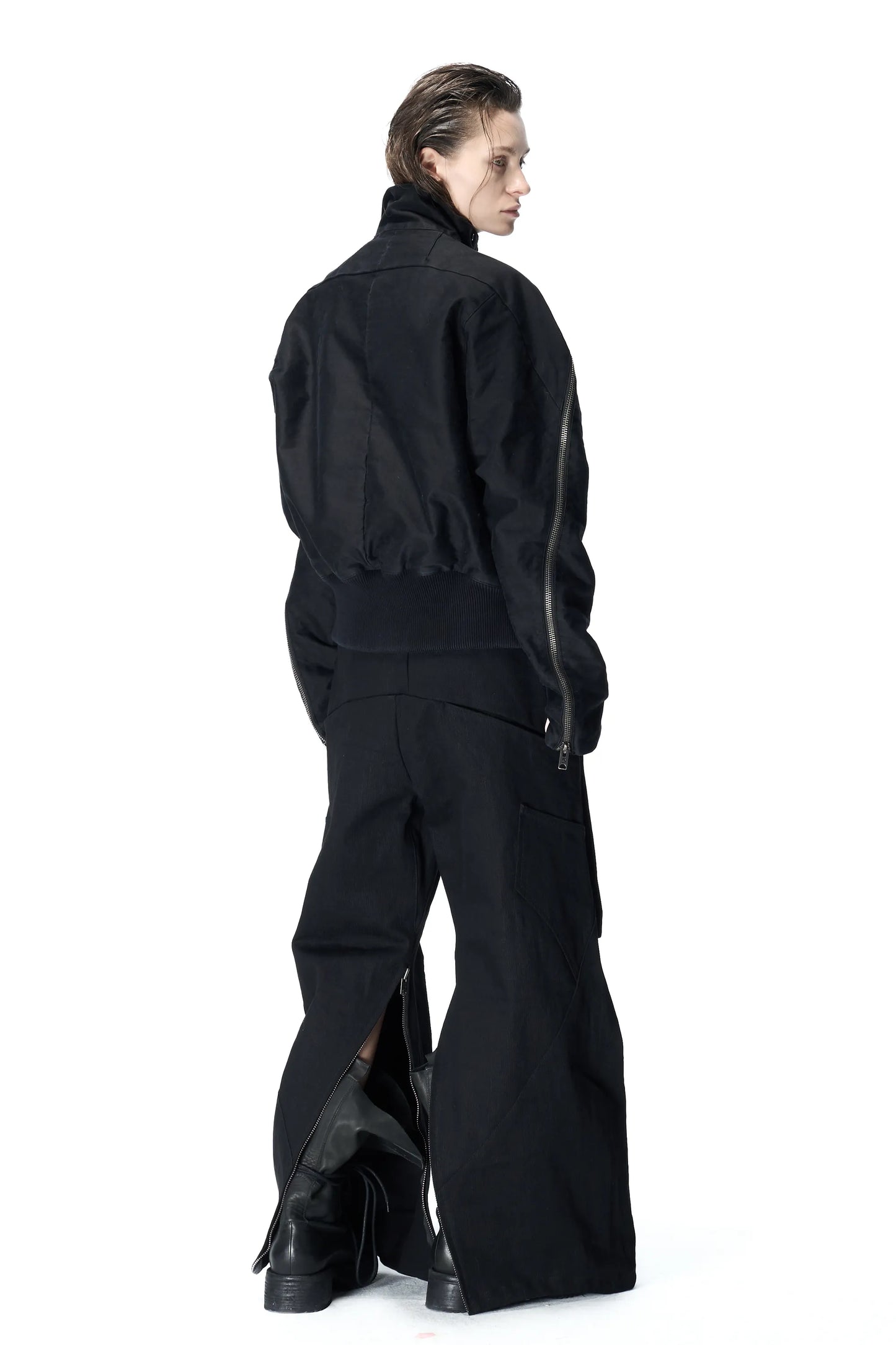 Multi-zip moleskin asymmetric jacket