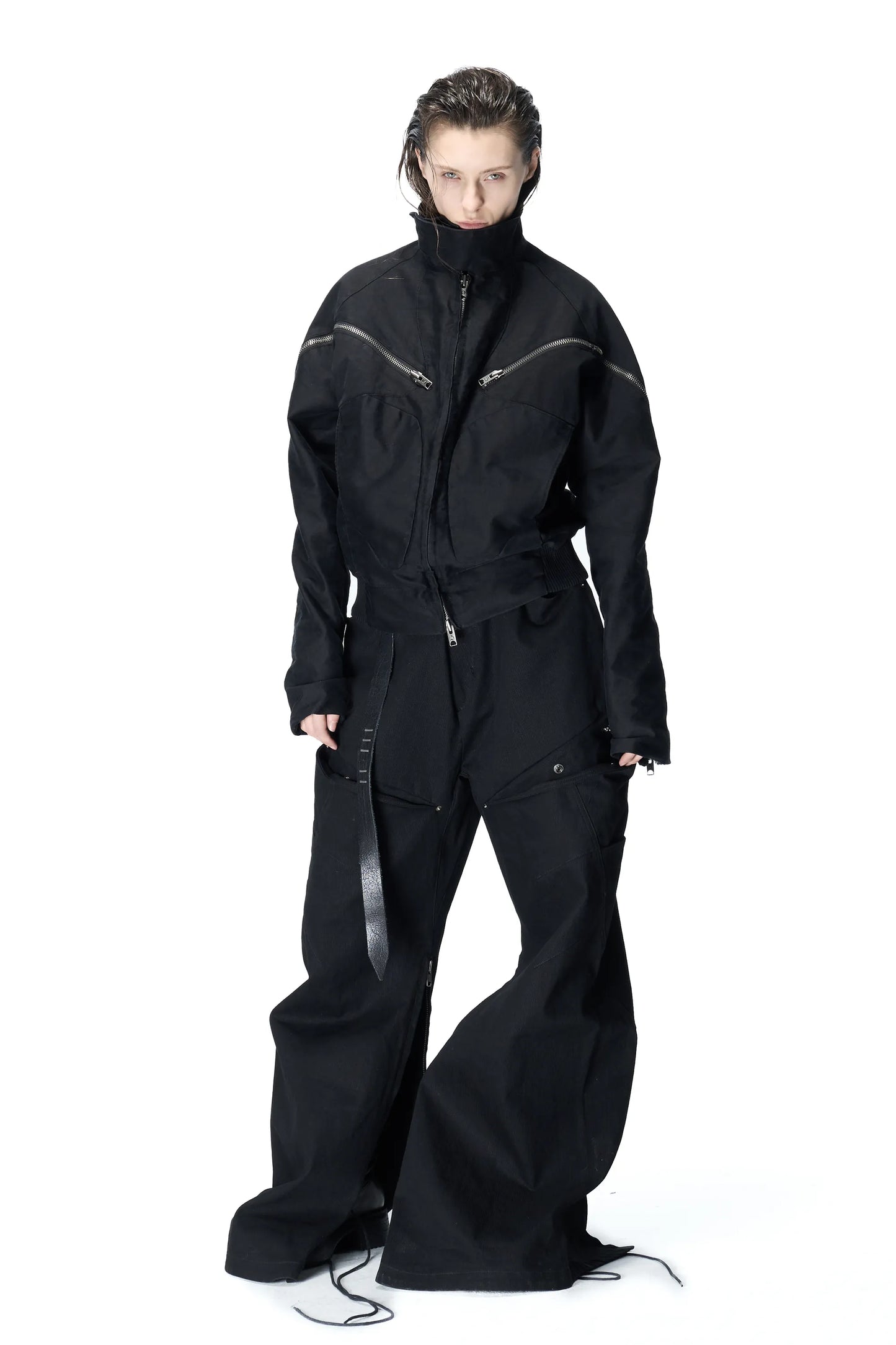 Multi-zip moleskin asymmetric jacket