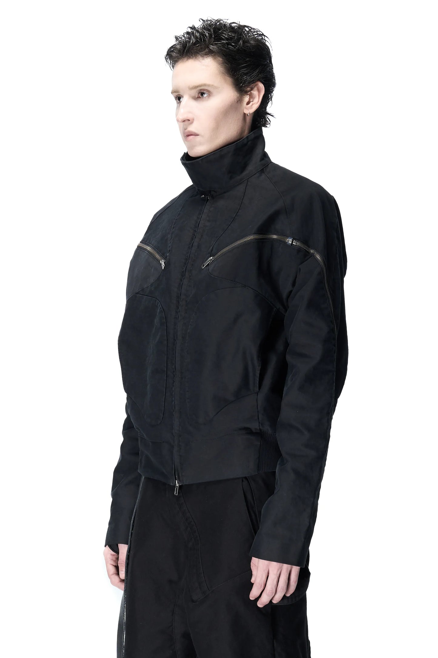 Multi-zip moleskin asymmetric jacket