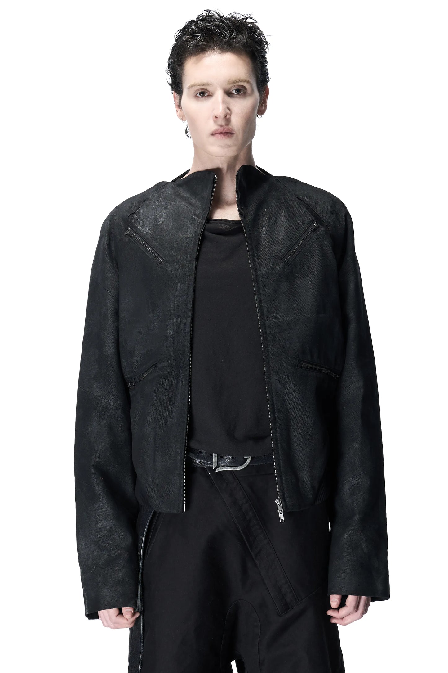 Spiral-sleeve raglan multi-pocket jacket