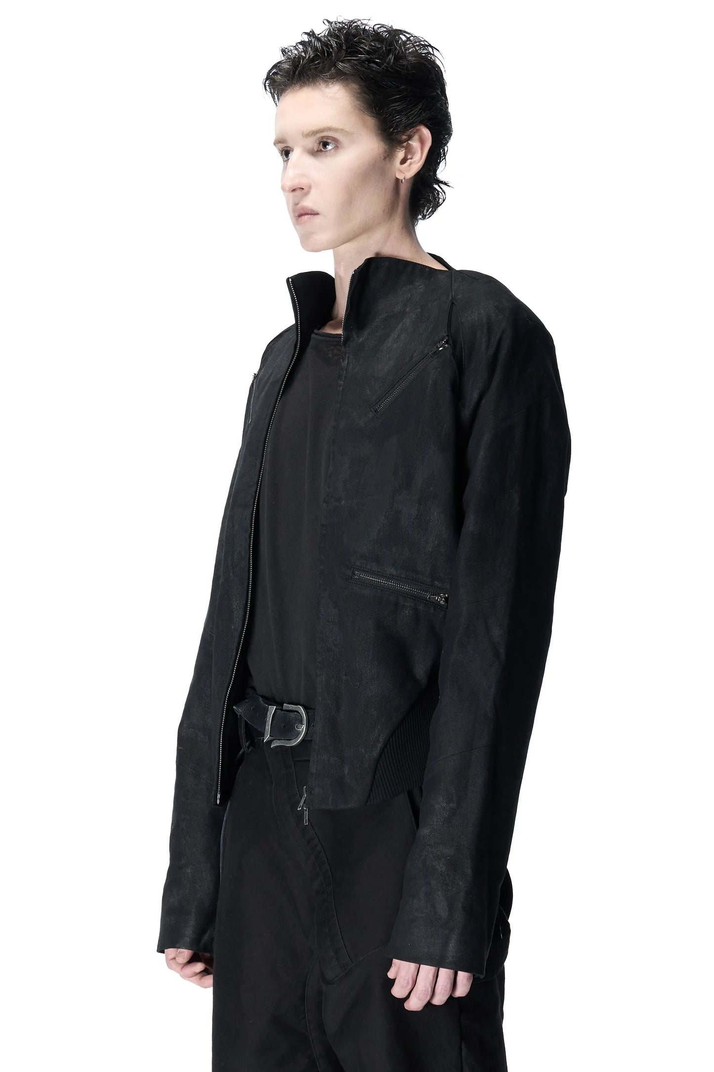 Spiral-sleeve raglan multi-pocket jacket