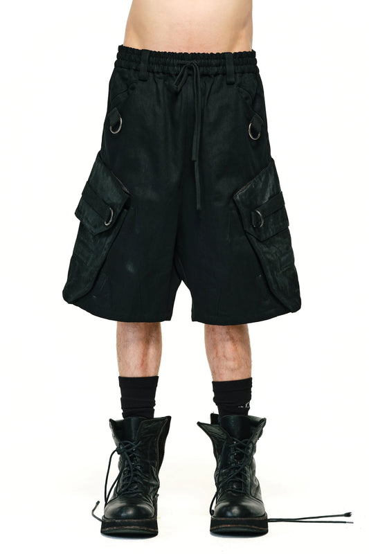 Waxed Voluminous Cargo Shorts