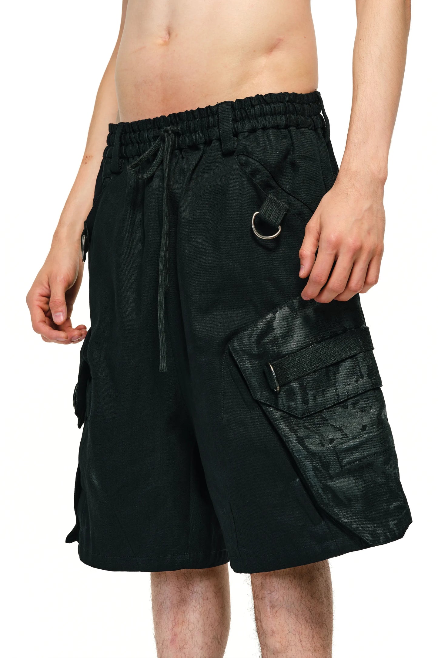 Waxed Voluminous Cargo Shorts