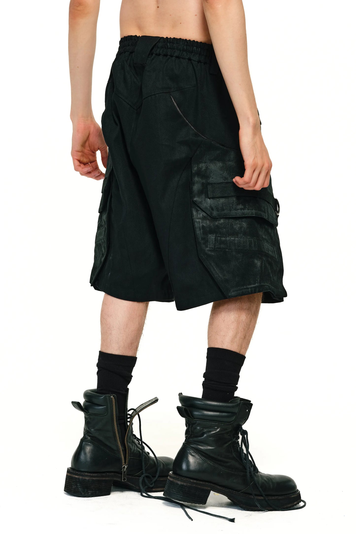 Waxed Voluminous Cargo Shorts